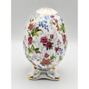 Formalities by Baum Bros Porcelain Floral Chintz Egg Figurine Gold Gilt 4.5"